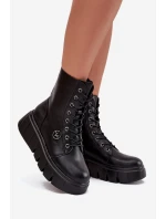 Zamszové Botky Workery Na Masivní Platformě Koturnie Černé Lavica