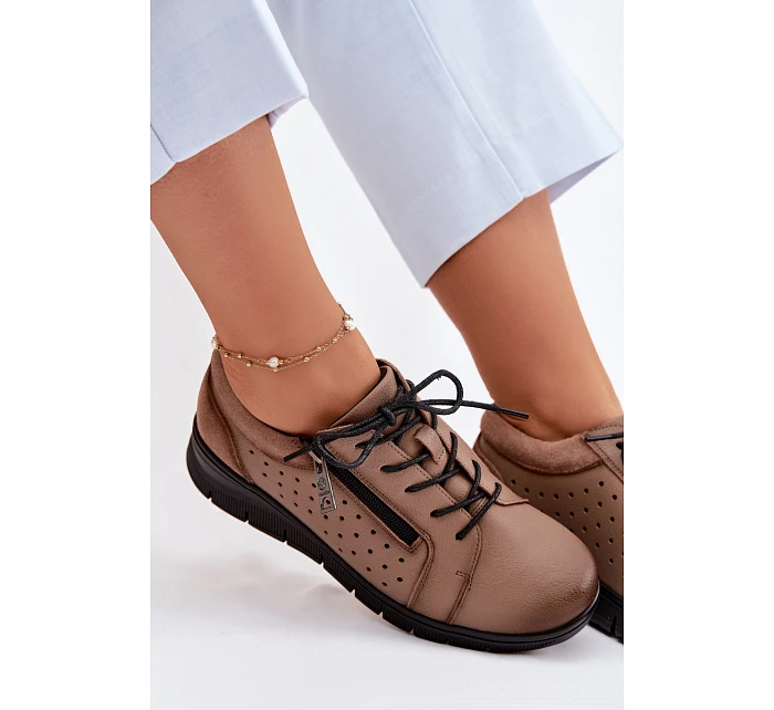 Kožené dámské polobotky na platformě model 22100867 Béžové - VINCEZA Kožené dámské polobotky na platformě model 22100867 Béžové - VINCEZA