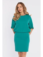 M904 Halenkové šaty s rozparkem na zádech - tyrkysové