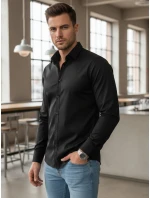 Pánská elegantní hladká černá košile REGULAR FIT FashionStreet DX2538