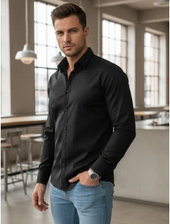 Pánská elegantní hladká černá košile REGULAR FIT FashionStreet DX2538