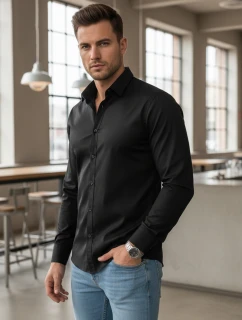 Pánská elegantní hladká černá košile REGULAR FIT FashionStreet DX2538