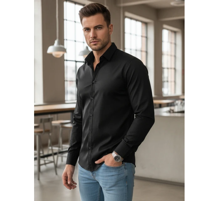 Pánská elegantní hladká černá košile REGULAR FIT FashionStreet DX2538