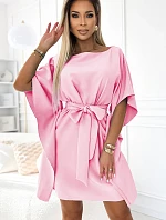 287-30 SOFIA Dámské motýlí šaty se zavazováním v pase - PASTELOVÁ Bledě růžová