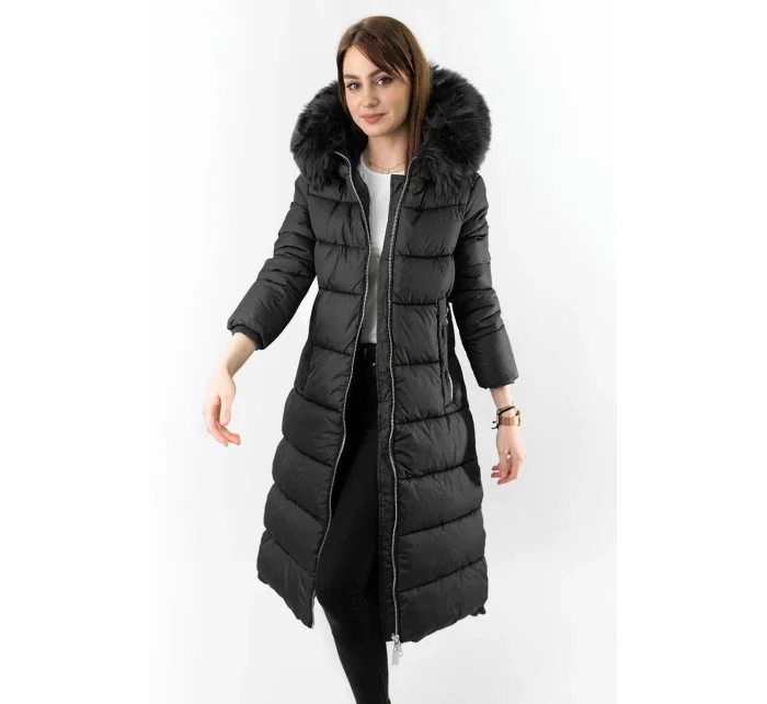 Černá dlouhá dámská zimní bunda s kapucí (7688BIG)