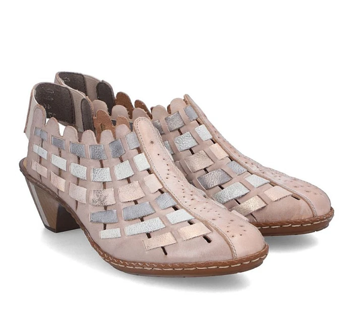 Dámské kožené pohodlné elastické polobotky na podpatku Rieker 46778-64 Dámské kožené pohodlné elastické polobotky na podpatku Rieker 46778-64