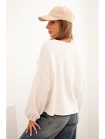 Dámská mikina s ozdobným model 21336082 na spodní části ecru - K-Fashion