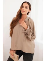 Dámská blůza z viskózy s V výstřihem a zavazováním u rukávů fango
