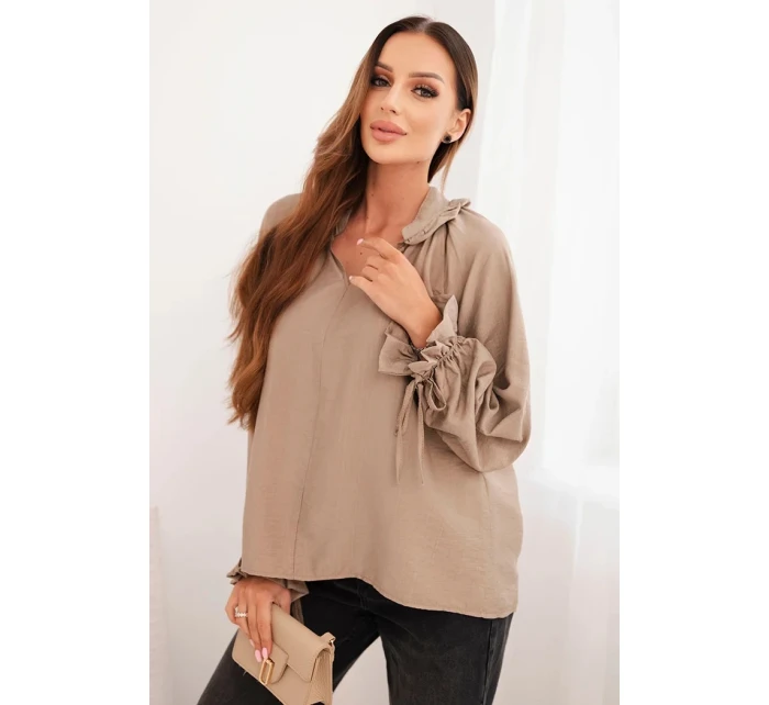 Dámská blůza z viskózy s V výstřihem a zavazováním u rukávů fango
