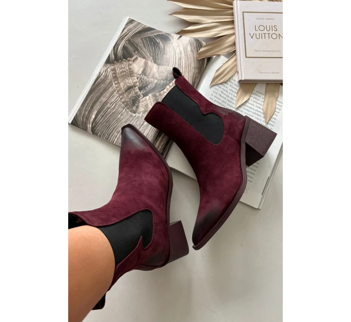 Kožené semišové dámské boty na podpatku vyhřívané Artiker 57C0048 bordó