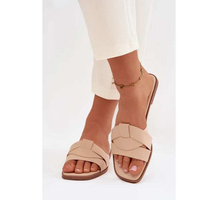 Dámské ploché nazouváky s pásky béžové model 21943262 - Boto Dámské ploché nazouváky s pásky béžové model 21943262 - Boto