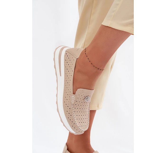 Dámské vzorované mokasíny z přírodní kůže béžové model 22095036 - EVENTO Dámské vzorované mokasíny z přírodní kůže béžové model 22095036 - EVENTO