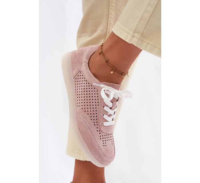 Kožené semišové dámské tenisky s Růžové model 22100237 - Boto Kožené semišové dámské tenisky s Růžové model 22100237 - Boto