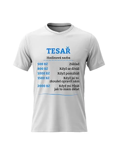 Pánské bavlněné tričko s potiskem - HODINOVÁ SAZBA - TESAŘ - bílé