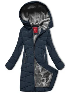 Tmavě modrá dámská zimní bunda s kožešinovou podšívkou model 21247995 - LHD