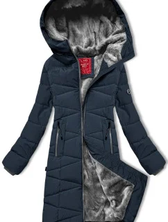 Tmavě modrá dámská zimní bunda s kožešinovou podšívkou model 21247995 - LHD