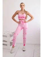 Fitness set top+ legíny push up růžová + fuchsiová