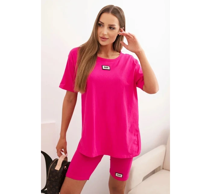 Dámský bavlněný komplet s krátkým rukávem a šortkami fuchsie Dámský bavlněný komplet s krátkým rukávem a šortkami fuchsie
