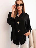 Dámská košile s viskózou, ozdobnými knoflíky a límečkem černá