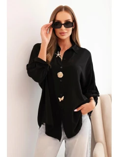 Dámské tričko s model 21266164 ozdobnými knoflíky a límečkem černá - K-Fashion