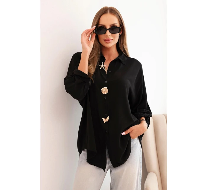 Dámské tričko s model 21266164 ozdobnými knoflíky a límečkem černá - K-Fashion