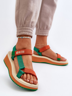 Dámské sandály na platformě a klínku Big Star zeleno-oranžové