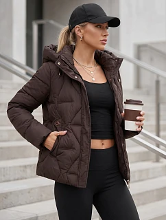 Kurtka damska zimowa pikowana z kapturem brązowe model 22350707 - FashionStreet