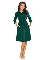 SANDY - Dámské rozšířené košilové šaty v lahvově zelené barvě 286-1