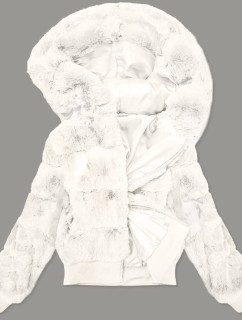 Bílá dámská kožešinová bunda (BR9748-26)
