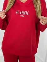 Izolovaná bavlněná souprava, mikina s vyšívacími + kalhotami červený