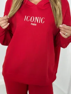 Izolovaná bavlněná souprava, mikina s vyšívacími + kalhotami červený