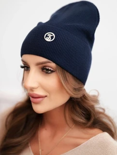 Dámská čepice z modalu a viskózy s ozdobným knoflíkem modrá