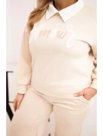 Dámská souprava model 21924584 Plus Size s širokými nohavicemi a límečkem béžová - K-Fashion Dámská souprava model 21924584 Plus Size s širokými nohavicemi a límečkem béžová - K-Fashion