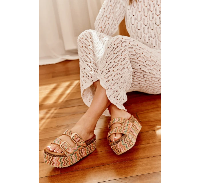 Dámské Sandály Na Masivní Platformě S Pletením A Přezkami Multikolor