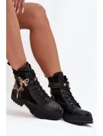 Dámské Pracovní Boty Zateplené Se Zlatým Řetězem A Přívěsky Černé Vessara