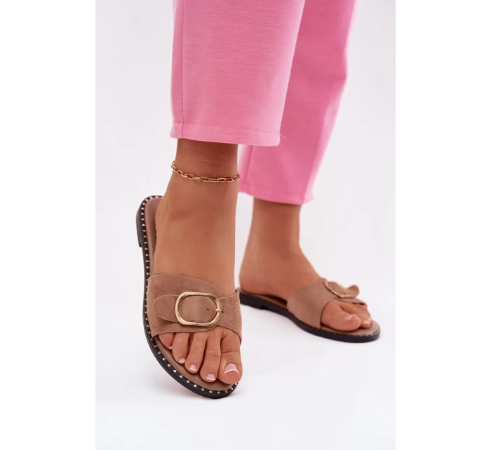 Dámské nazouváky na nízkém podpatku se zlatou sponou Camel Selivelle