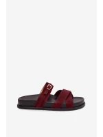 Dámské pantofle s pásky a zlatým přezkou Bordó Selorina Dámské pantofle s pásky a zlatým přezkou Bordó Selorina