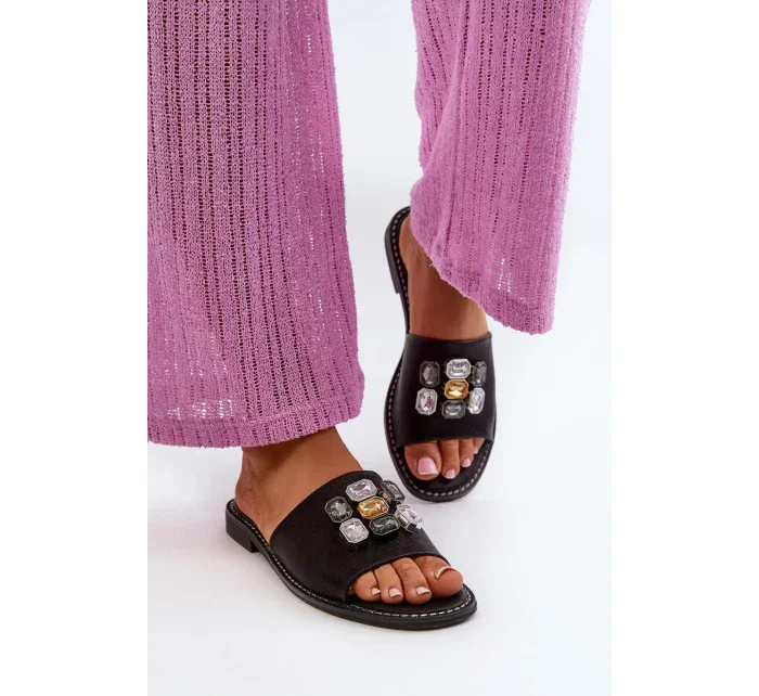 Dámské pantofle s ozdobami S.Barski Černá Dámské pantofle s ozdobami S.Barski Černá