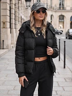 Dámská zimní prošívaná bunda s kapucí, černá, FashionStreet TY5747