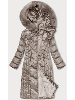 Vypasovaná dlouhá zimní bunda S´WEST v barvě cappuccino (B8201-12)