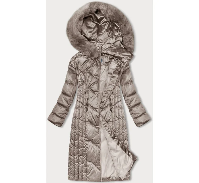 Vypasovaná dlouhá dámská zimní bunda v barvě cappuccino S'west (B8201-12) Vypasovaná dlouhá dámská zimní bunda v barvě cappuccino S'west (B8201-12)