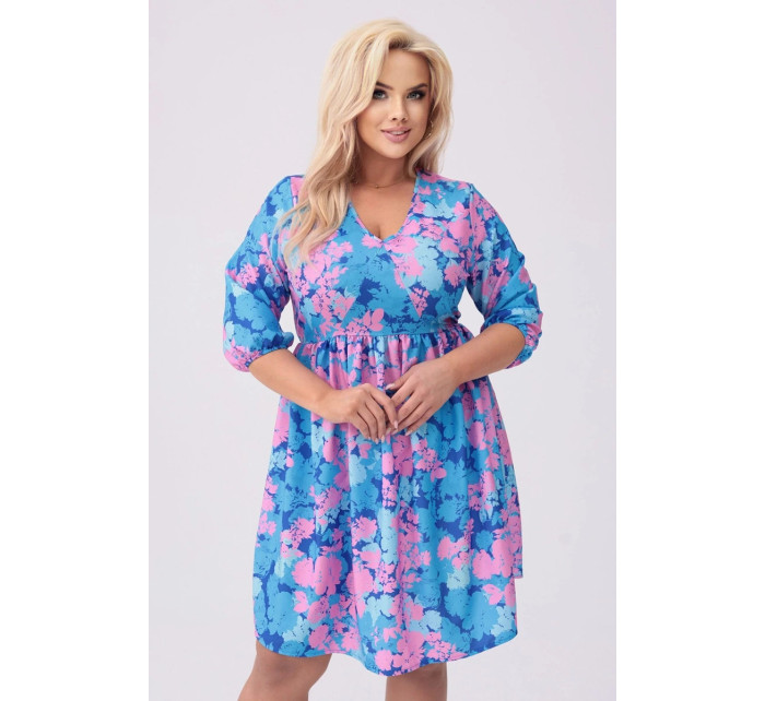 Světle modro-růžové dámské letní květované šaty (8276)