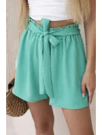 Viskózové šortky zavazované v pase tmavá máta Viskózové šortky zavazované v pase tmavá máta