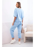 Dámský viskózový komplet s krátkým rukávem a nohavicemi modrý