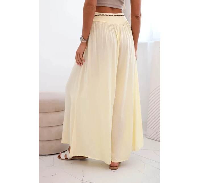 Dámské kalhoty z viskózy se širokými nohavicemi žlutý