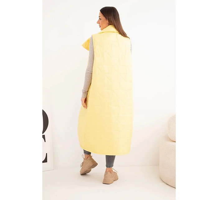Dámská prošívaná dlouhá vesta s kapsami a stojáčkem žlutá