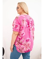 Dámská bavlněná halenka Plus Size s výstřihem do V v květinovém vzoru růžová
