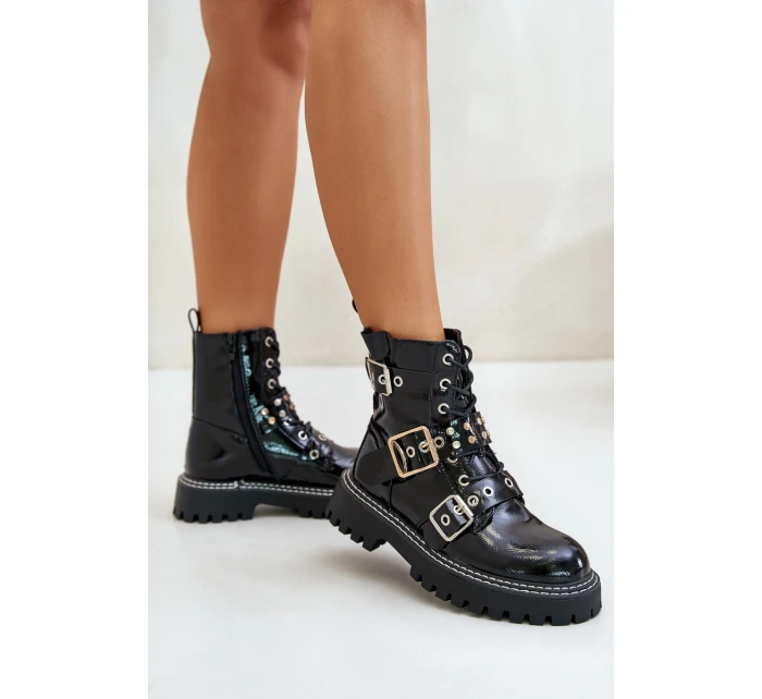 Lakované Boty Pracovní S Přezkami Černé model 21671204 - Boto Lakované Boty Pracovní S Přezkami Černé model 21671204 - Boto