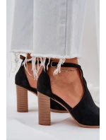 Sandály Na Podpatku Z Eko Semiše Černé Lanadriena