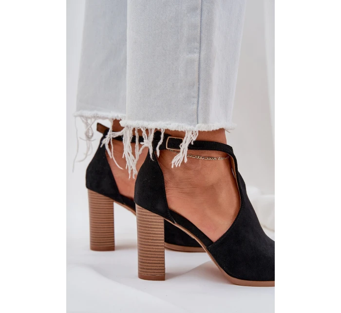 Sandály Na Podpatku Z Eko Semiše Černé Lanadriena